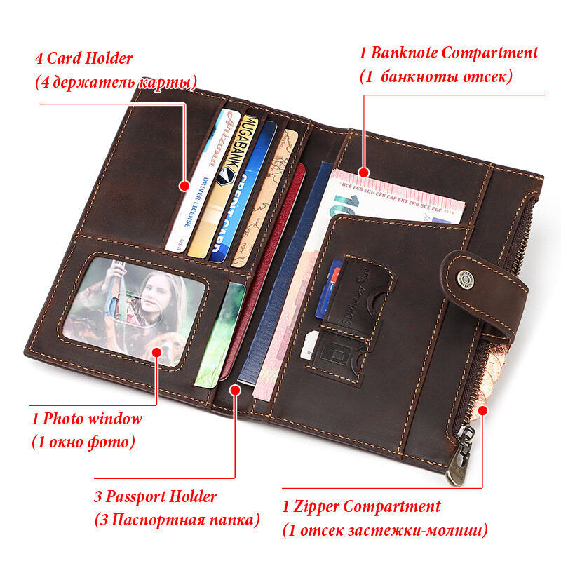 Men Genuine Leather RFID Anti-theft Passport Case Clutch Purse Hand Carry Card Holder Wallet Men Bags - Tophatter Daily Deals