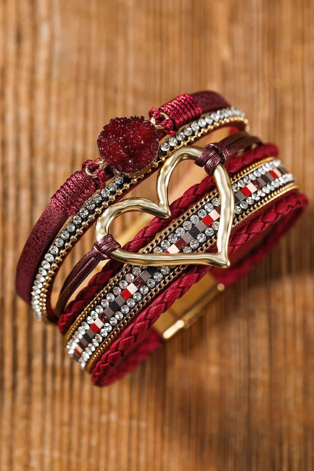 Fiery Red Valentine Rhinestone Heart Layered Bracelet Bracelets - Tophatter Daily Deals