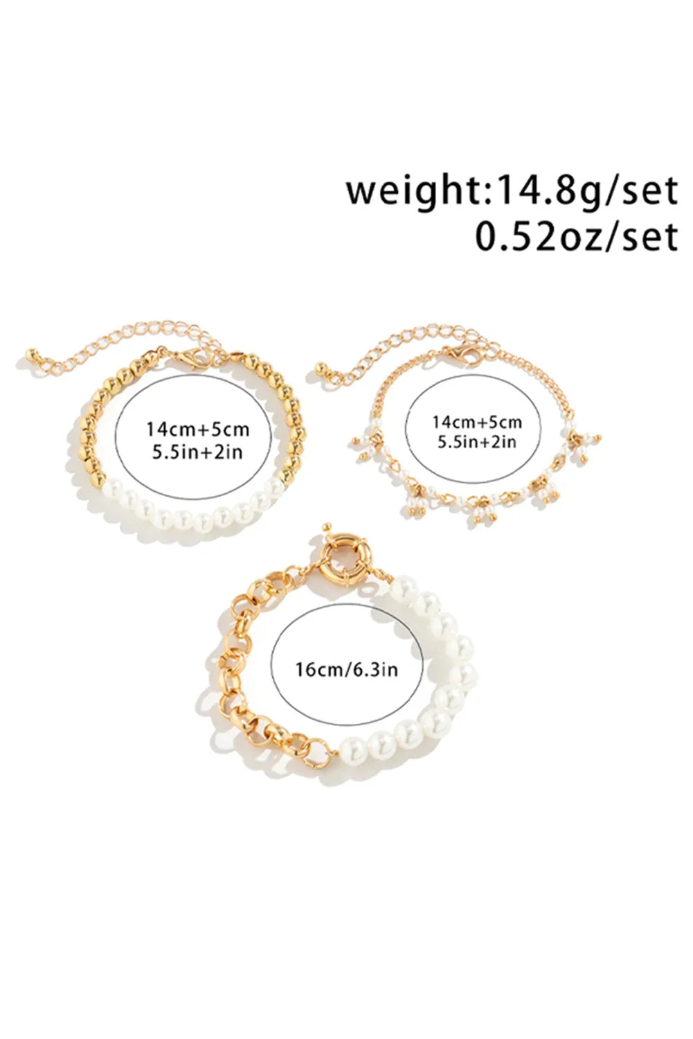 Gold 3pcs Pearl Pleated Alloy Beaded Bracelet Set Bracelets - Tophatter Daily Deals