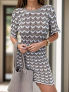 Chevron Round Neck Short Sleeve Knit Dress Mocha Casual Dresses - Tophatter Daily Deals