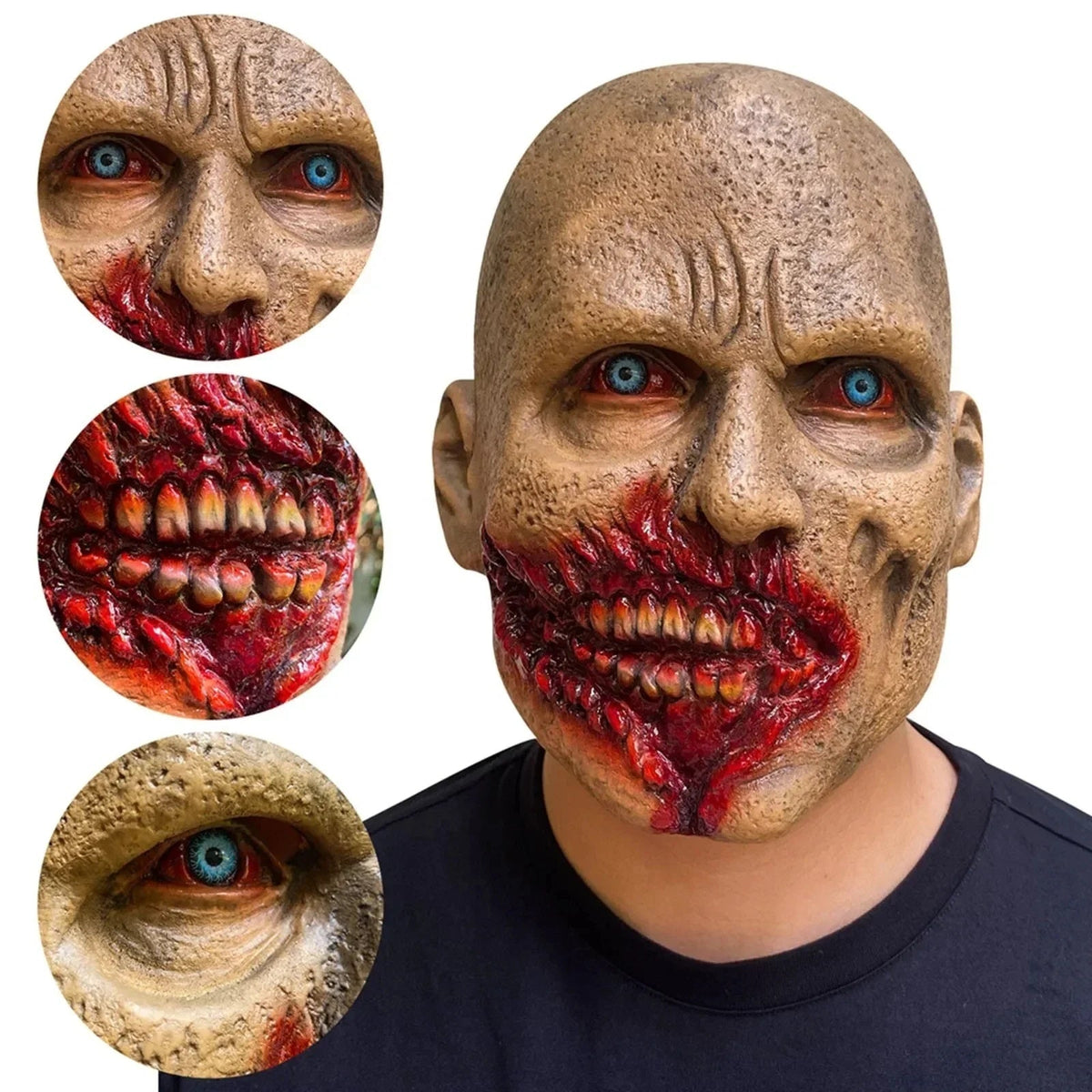 Halloween Latex Horror Mask With Gore Wound Blue Eyes 3D Changing Face Moving Picture Frame - Tophatter Daily Deals