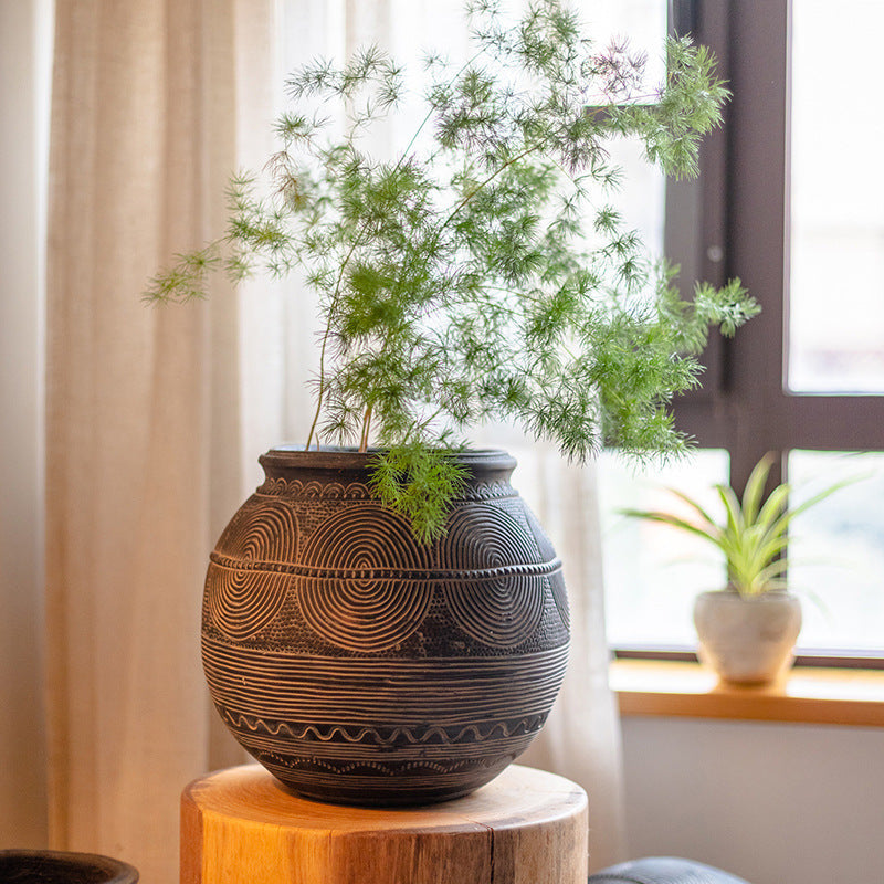 African Art Ancient Pot Flower Cement Decorative Flower Pot Ethnic Style 0 - Tophatter Daily Deals