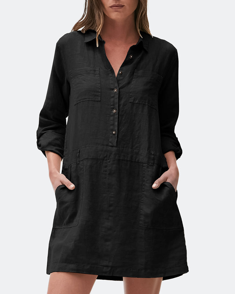 Cotton Linen Midi Dress Black Midi Dresses - Tophatter Daily Deals