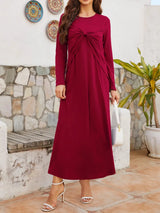 Twisted Round Neck Long Sleeve Dress Burgundy Casual Dresses - Tophatter Daily Deals