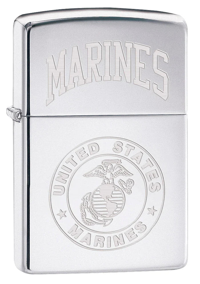 Zippo Lighter USMC Marines Logo Engraved - High Polish Chrome - Tophatter Daily Deals