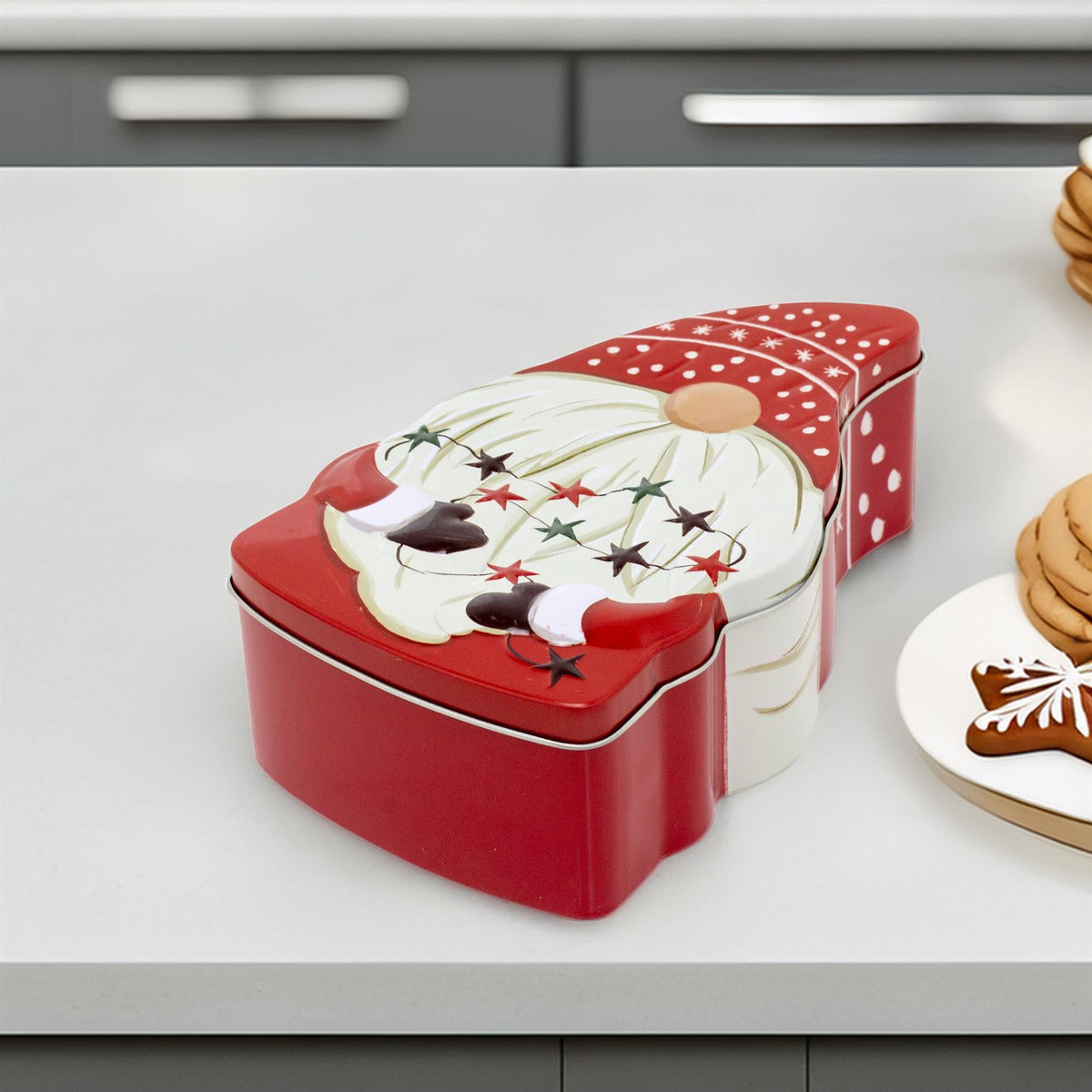 Christmas Gonk Storage Tin | Kitchen Food Tin Festive Santa Gnome Tin Tin - Tophatter Daily Deals