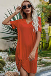 Twisted V-Neck Short Sleeve Dress Terracotta Casual Dresses - Tophatter Daily Deals