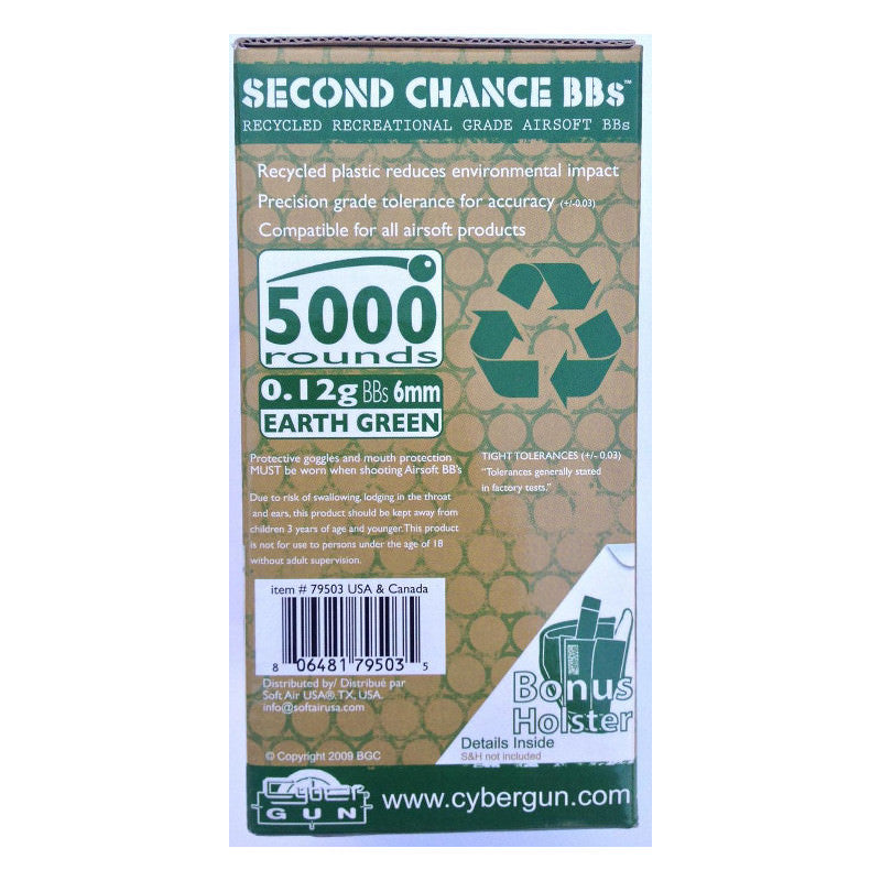 SECOND CHANCE .12g 6MM Airsoft BB's - 5,000ct ( Earth Green ) Collectible Weapons - Tophatter Daily Deals