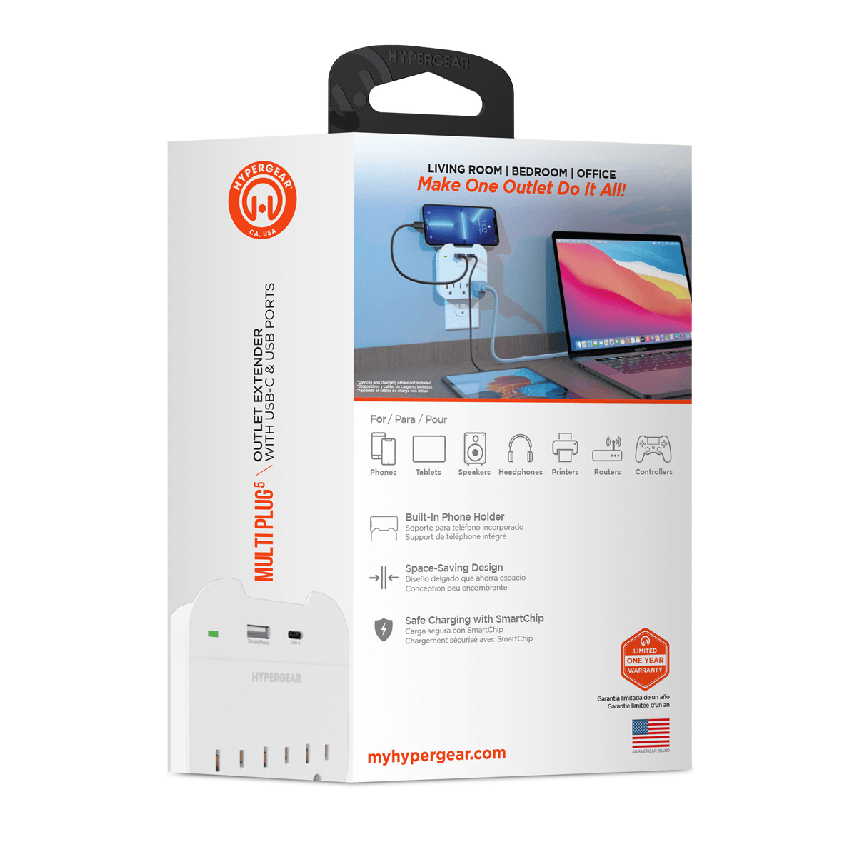 HyperGear Wall Adapter Power Strip 3 Outlets Batteries & Power Accessories - Tophatter Daily Deals