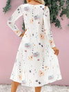 Floral Notched Long Sleeve Midi Dress Casual Dresses - Tophatter Daily Deals