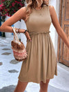 Frill Round Neck Sleeveless Mini Dress Camel Casual Dresses - Tophatter Daily Deals