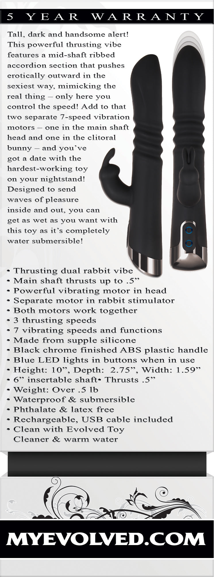 Evolved Rapid Rabbit 25.4 cm Thrusting Vibrator > Vibrators > Ladies > Rabbit Multi - Tophatter Daily Deals