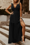 Slit Lace Detail V-Neck Dress Black Casual Dresses - Tophatter Daily Deals