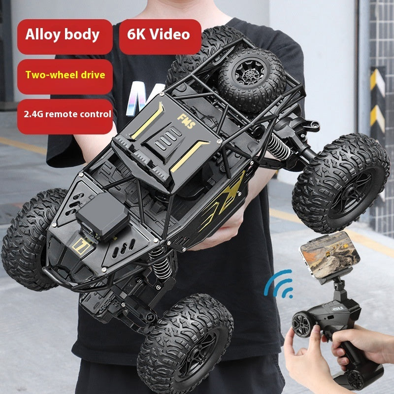 Alloy Remote Control Off-road Vehicle Four-wheel Climbing Rechargeable Racing Car 8K Camera Black 21cm 0 - Tophatter Daily Deals