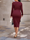 Textured Cutout Long Sleeve Slit Dress Cocktail Dresses - Tophatter Daily Deals