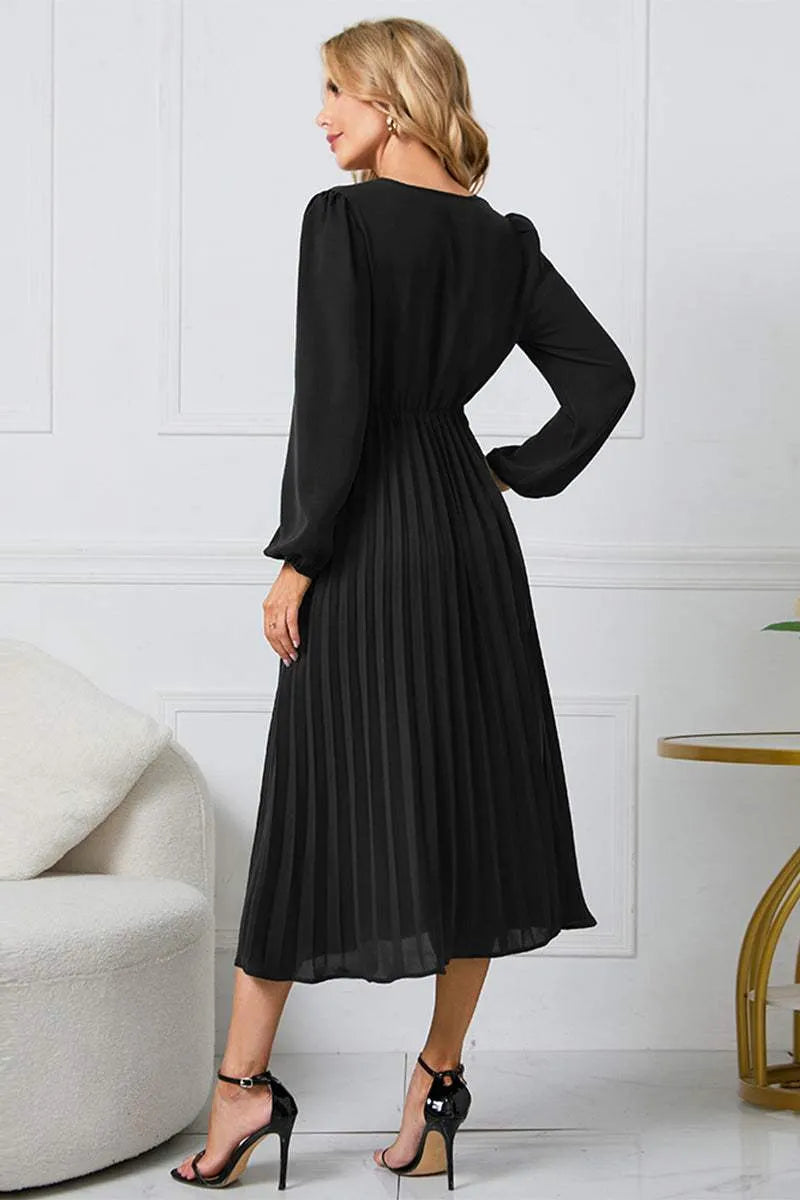 V-Neck Long Sleeve Tie Waist Midi Dress Casual Dresses - Tophatter Daily Deals