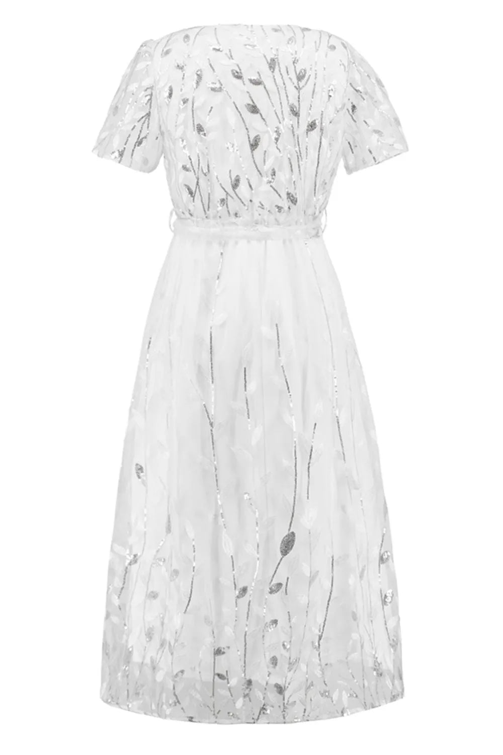 Sequin Leaf Embroidery Tie Front Short Sleeve Dress Cocktail Dresses - Tophatter Daily Deals