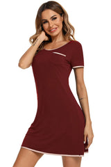 Contrast Trim Pocketed Round Neck Lounge Dress Sleep Dresses - Tophatter Daily Deals