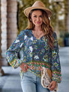 Printed Tie Neck Long Sleeve Blouse French Blue Blouses - Tophatter Daily Deals