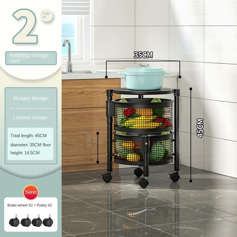 360 Degree Rotating Kitchen Multifunctional Round Vegetable Shelf Black 2layer 0 - Tophatter Daily Deals