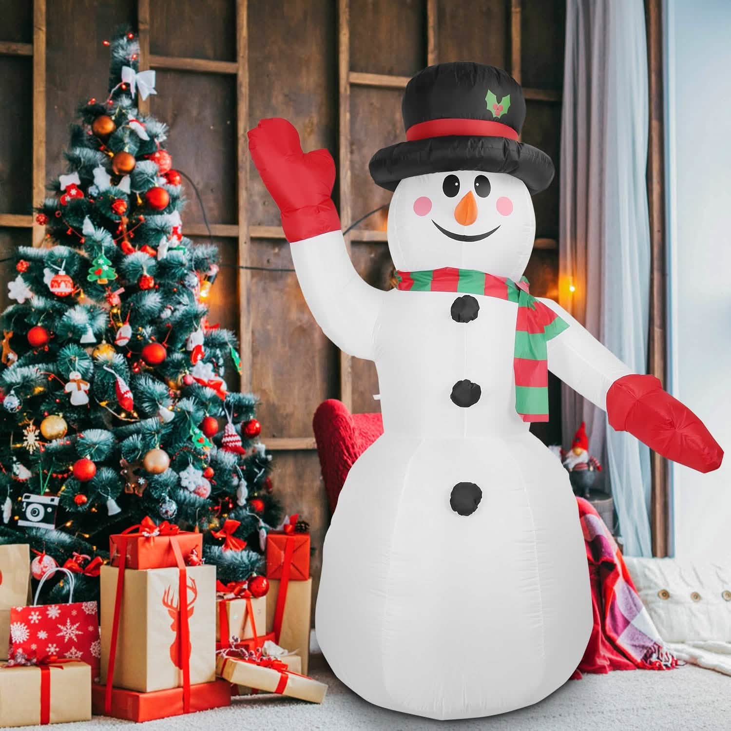 7.9ft Christmas Inflatable Giant Snowman Blow Up with LED Lights Hat Scarf Seasonal Decor - Tophatter Daily Deals
