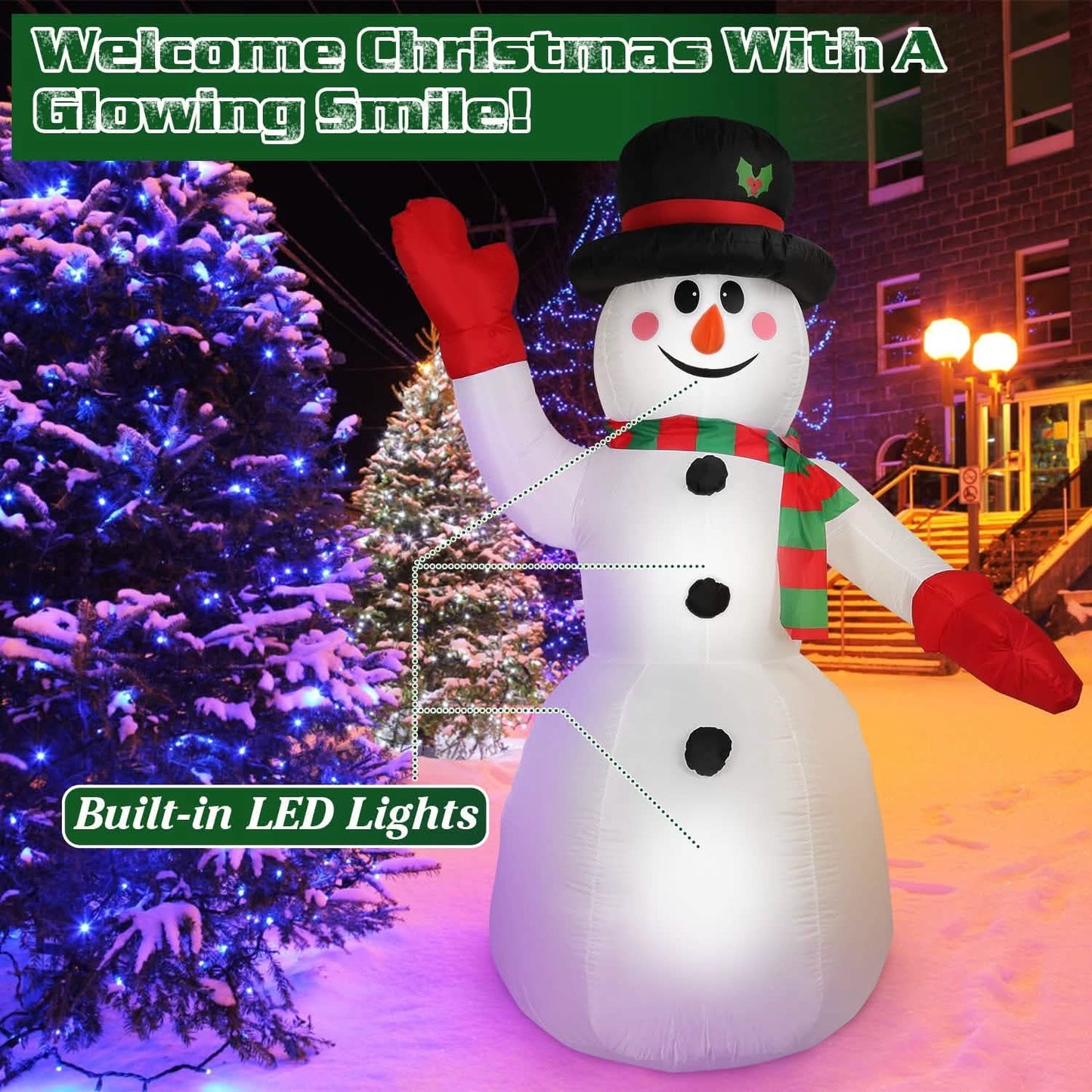 7.9ft Christmas Inflatable Giant Snowman Blow Up with LED Lights Hat Scarf Seasonal Decor - Tophatter Daily Deals