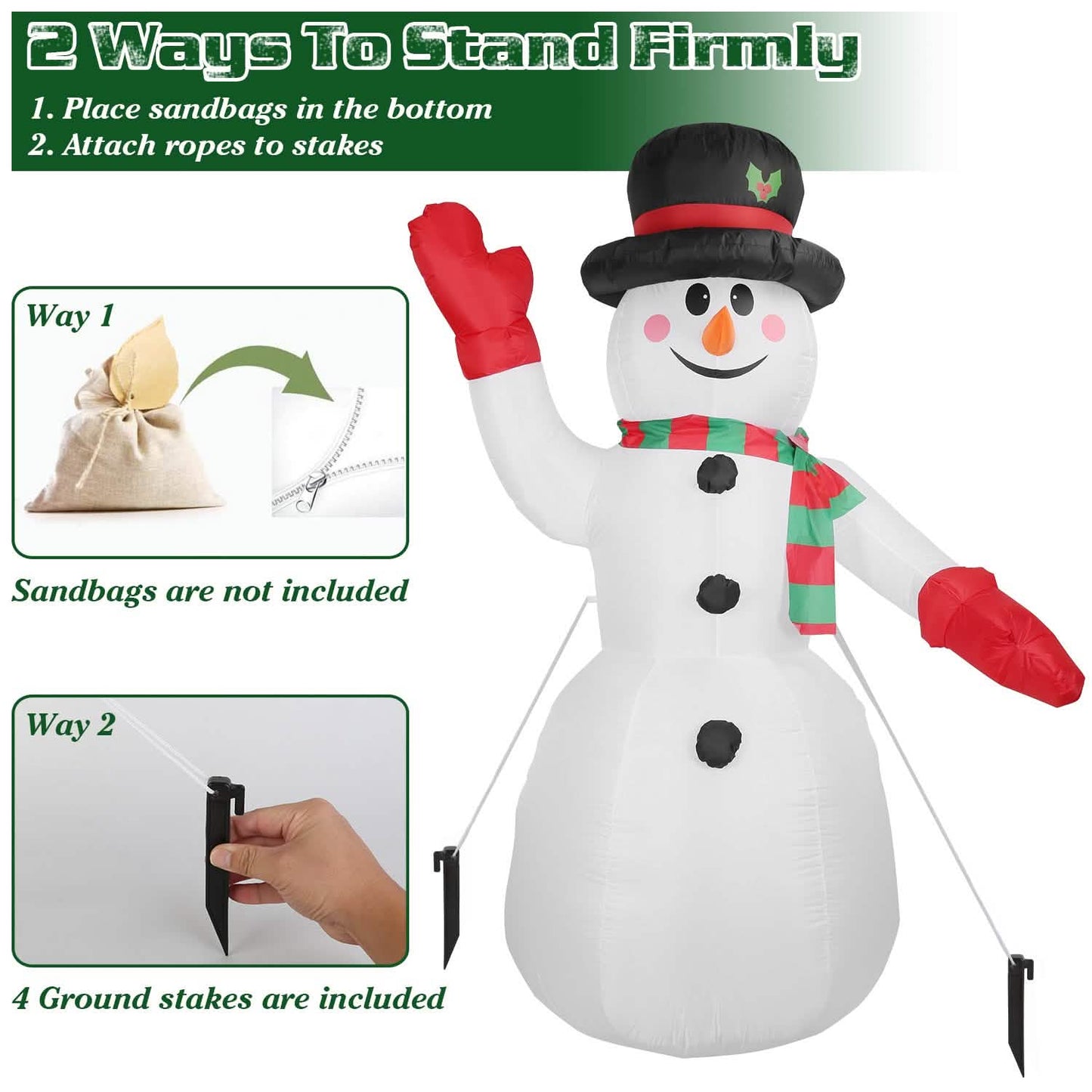 7.9ft Christmas Inflatable Giant Snowman Blow Up with LED Lights Hat Scarf Seasonal Decor - Tophatter Daily Deals