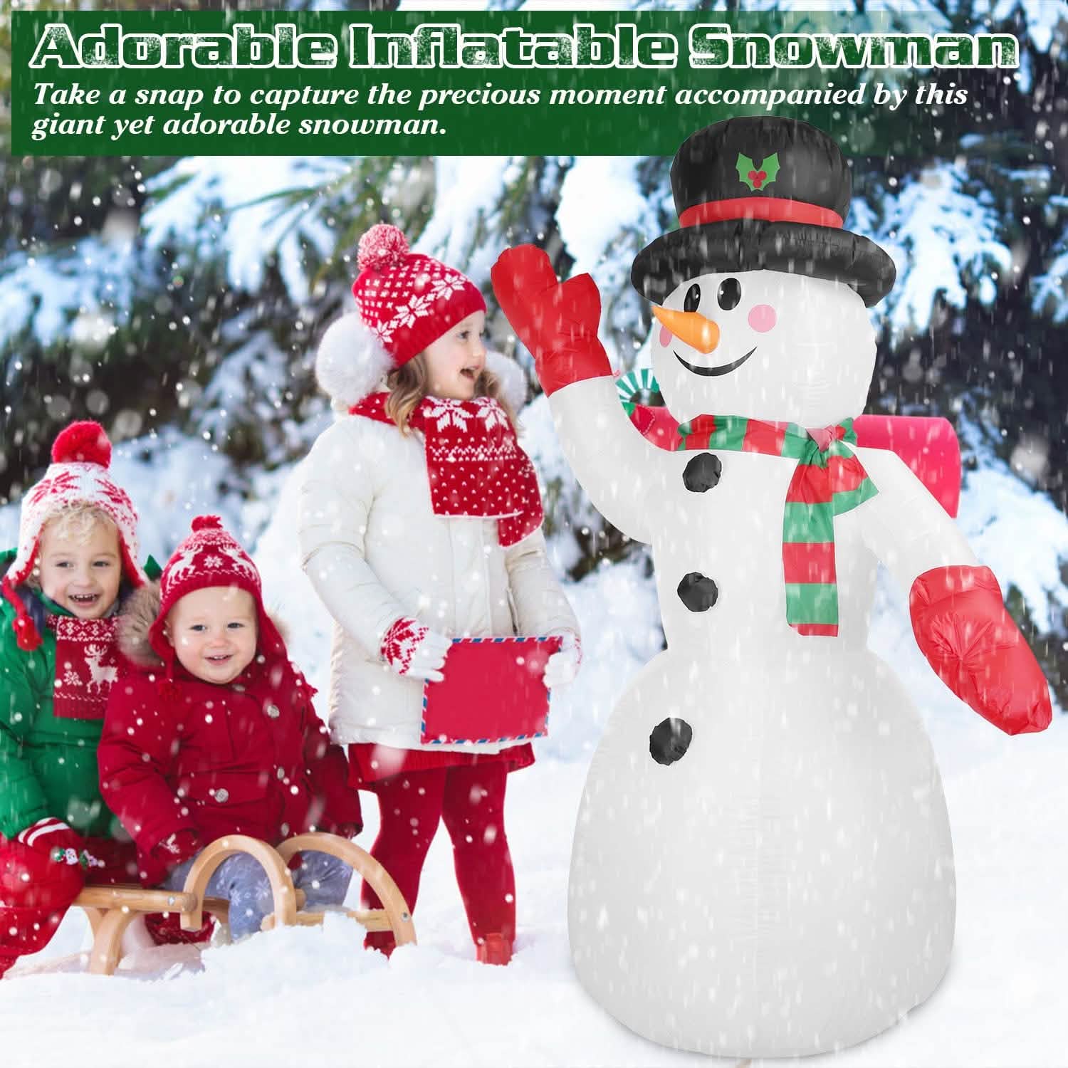 7.9ft Christmas Inflatable Giant Snowman Blow Up with LED Lights Hat Scarf Seasonal Decor - Tophatter Daily Deals