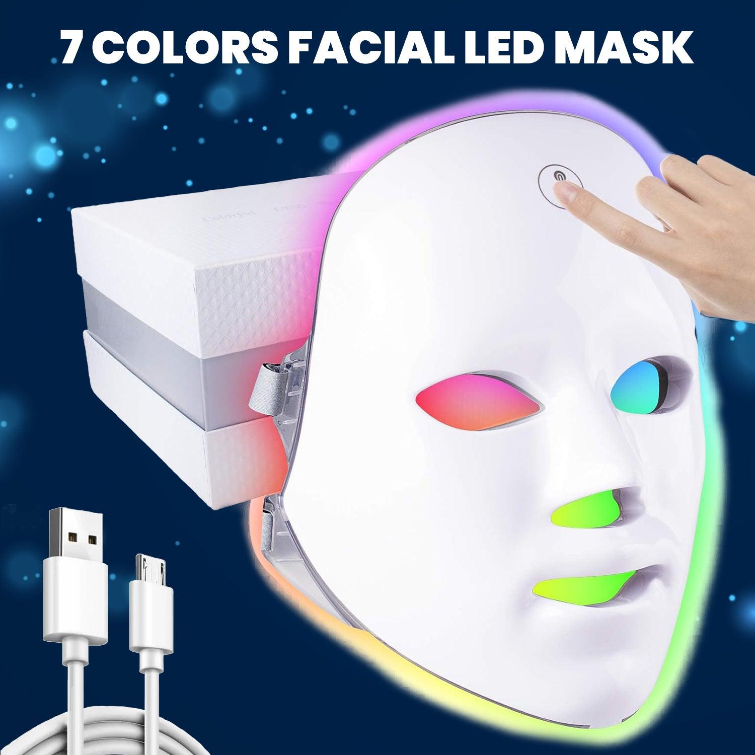 LED Face Mask - 7 Colors Facial LED Mask Photon Skin Therapy Rejuvenation Wireless Anti Aging UK Personal Care - Tophatter Daily Deals