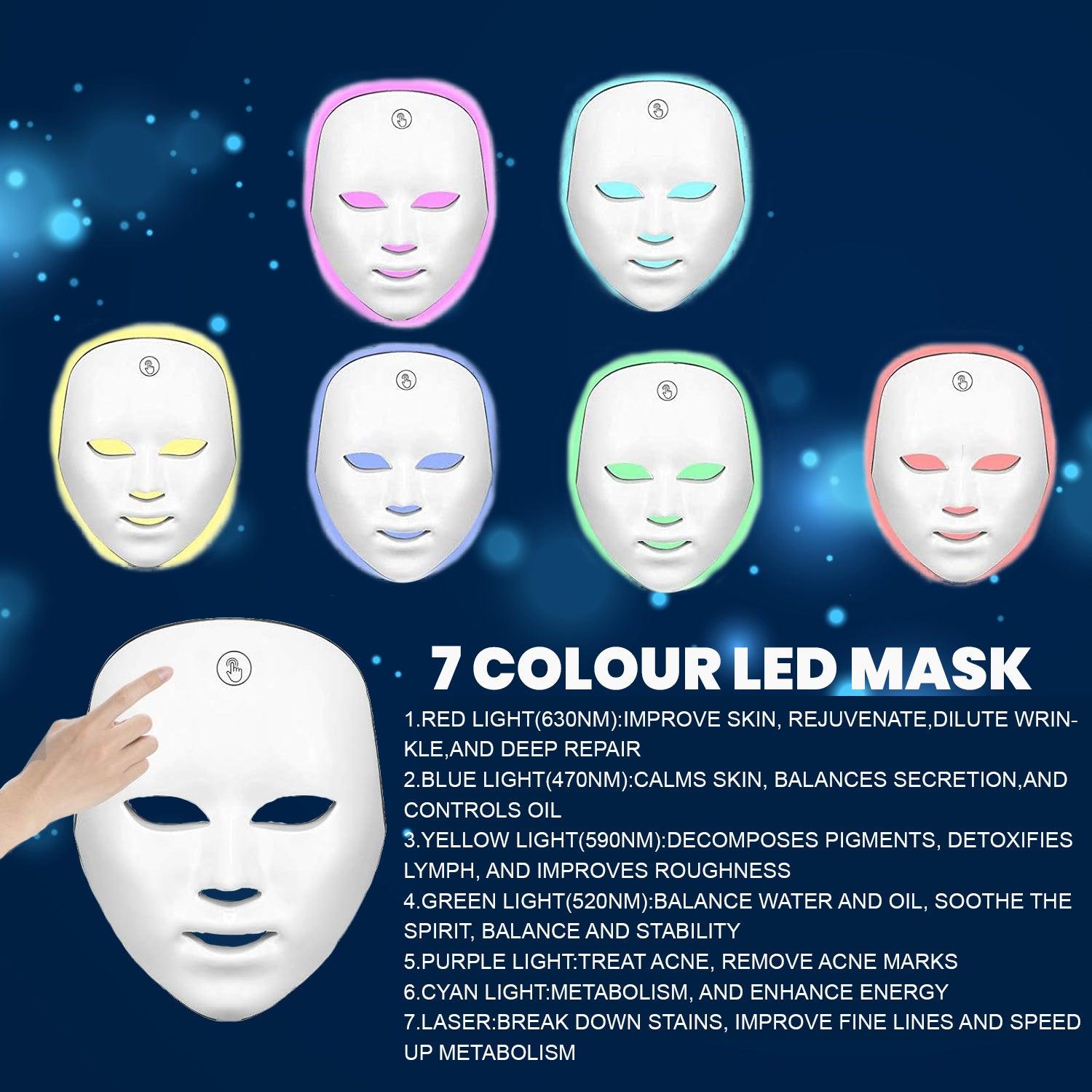 LED Face Mask - 7 Colors Facial LED Mask Photon Skin Therapy Rejuvenation Wireless Anti Aging UK Personal Care - Tophatter Daily Deals