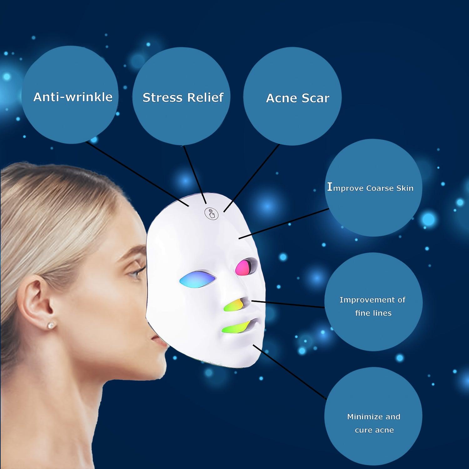 LED Face Mask - 7 Colors Facial LED Mask Photon Skin Therapy Rejuvenation Wireless Anti Aging UK Personal Care - Tophatter Daily Deals