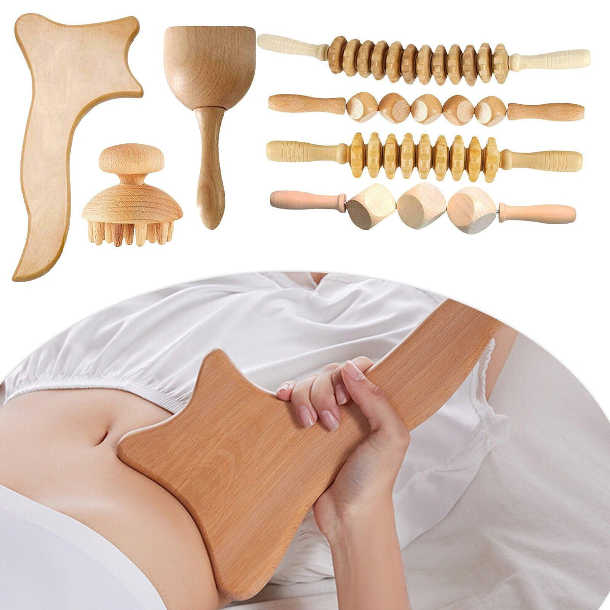 Wooden Massage Tools - 7PCS Wood Therapy Massage Tools Lymphatic Drainage Massager Maderoterapia Kit UK Apparel & Accessories - Tophatter Daily Deals