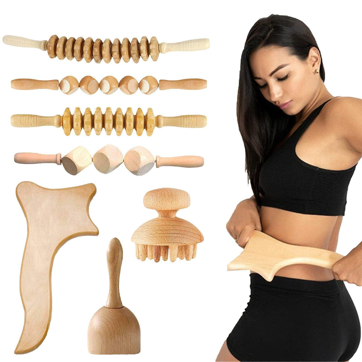 Wooden Massage Tools - 7PCS Wood Therapy Massage Tools Lymphatic Drainage Massager Maderoterapia Kit UK Apparel & Accessories - Tophatter Daily Deals