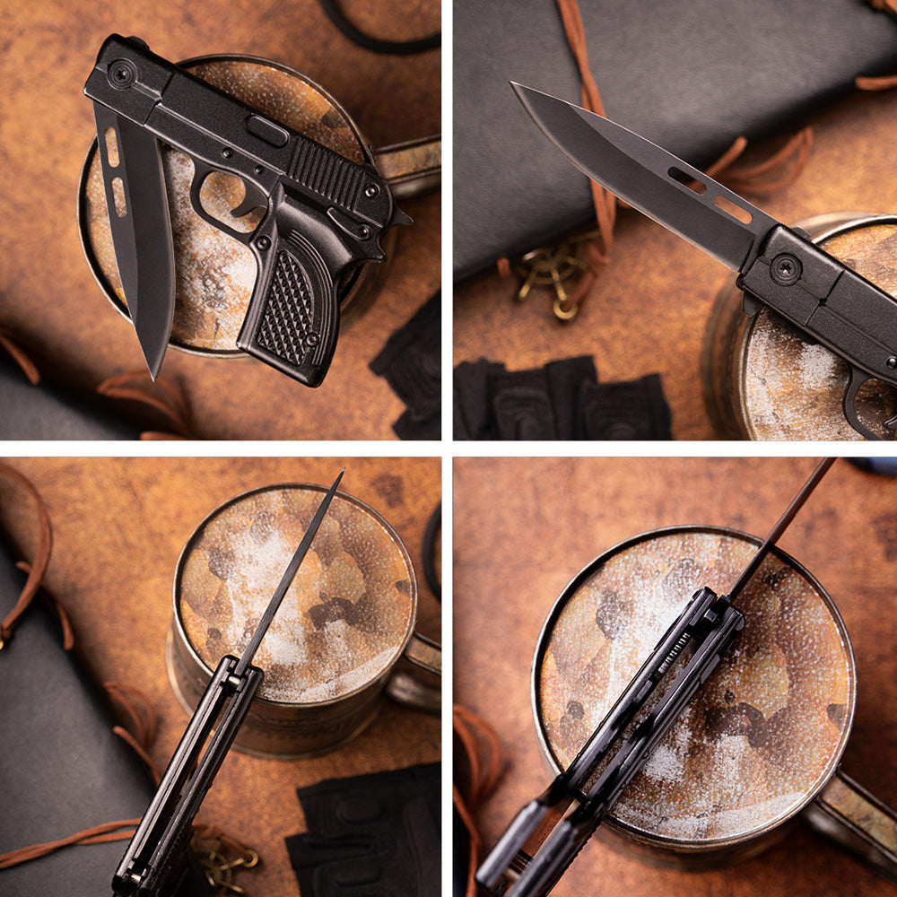 7" Tactical Pistol Replica Gun Spring OPEN Assisted Grey Pocket Knife - Tophatter Daily Deals