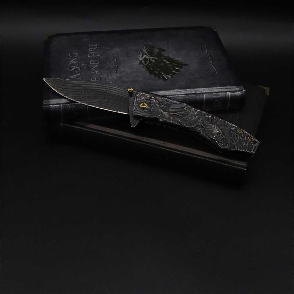 Wolf Head Relief Folding Knife - Tophatter Daily Deals