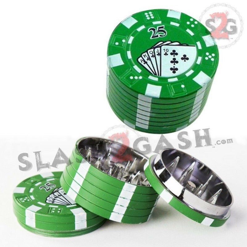 Casino Poker Chips Tobacco Herb Grinder 1.5" - 3 pieces METAL Smoking Accessories - Tophatter Daily Deals