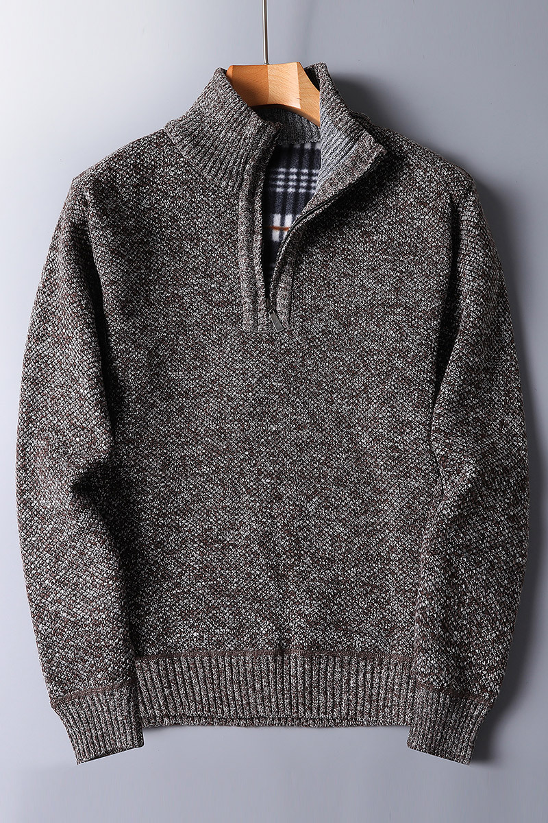 Warm Men's Knit Pullover - Half Zip, Wool Blend, Casual dark gray - Tophatter Daily Deals