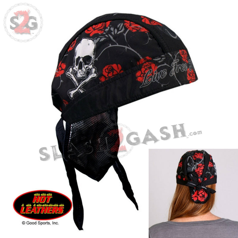 Hot Leathers Skull & Roses Headwrap Lightweight Live Free Durag Headwrap - Tophatter Daily Deals