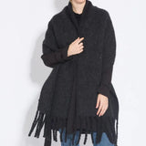 Oversized Women Scarf - Long Fringed Fluffy Wool Winter BLACK - Tophatter Daily Deals