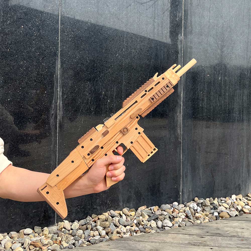 Wooden Scar Assault Rifle Replica Rubber Band Gun Model Kit - Tophatter Daily Deals