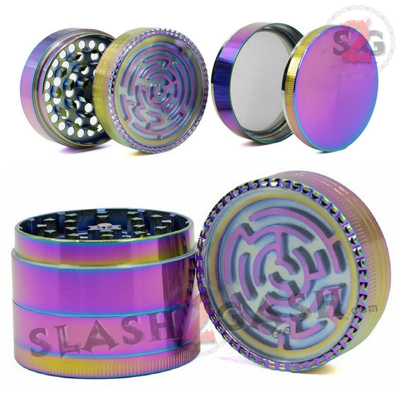 Rainbow Stainless Steel Magnetic Spice Herb Grinder w/ Maze 4 pc Game Smoking Accessories - Tophatter Daily Deals