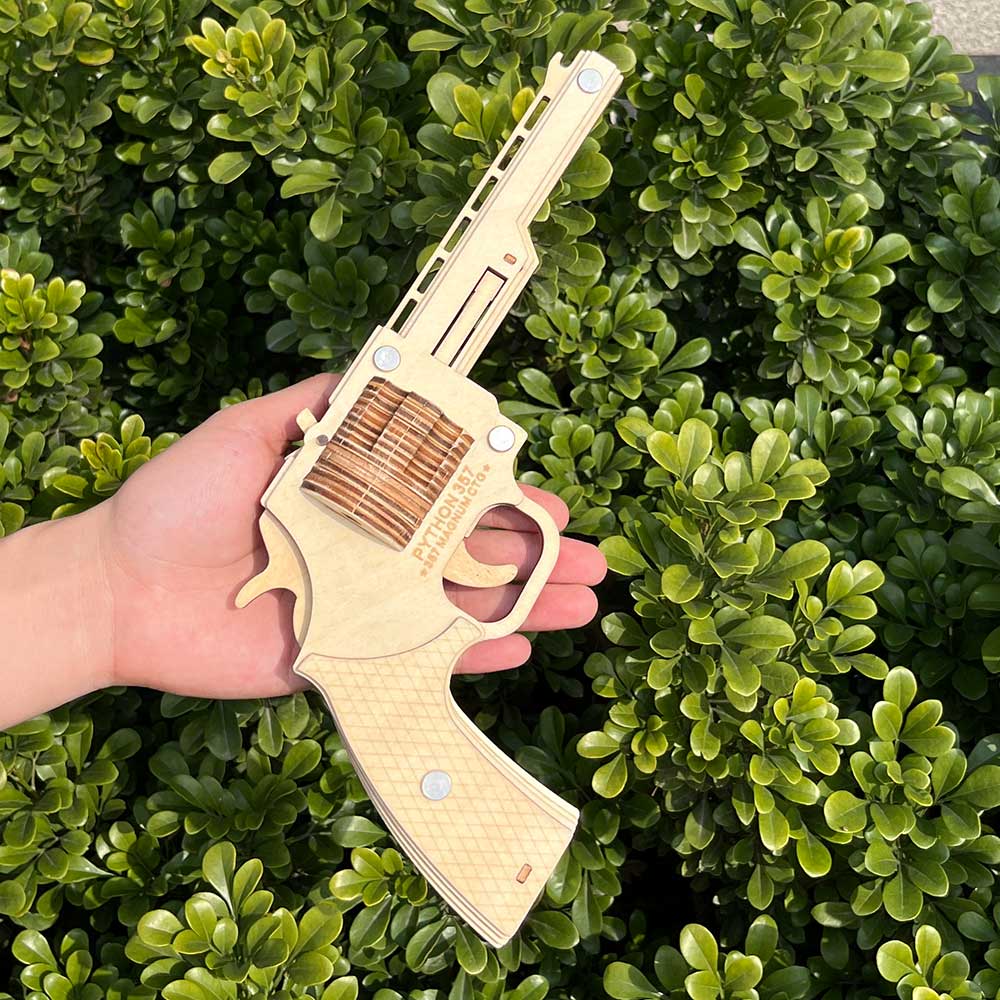 Assembled Revolver Wooden Rubber Band Gun Model Kit - Tophatter Daily Deals