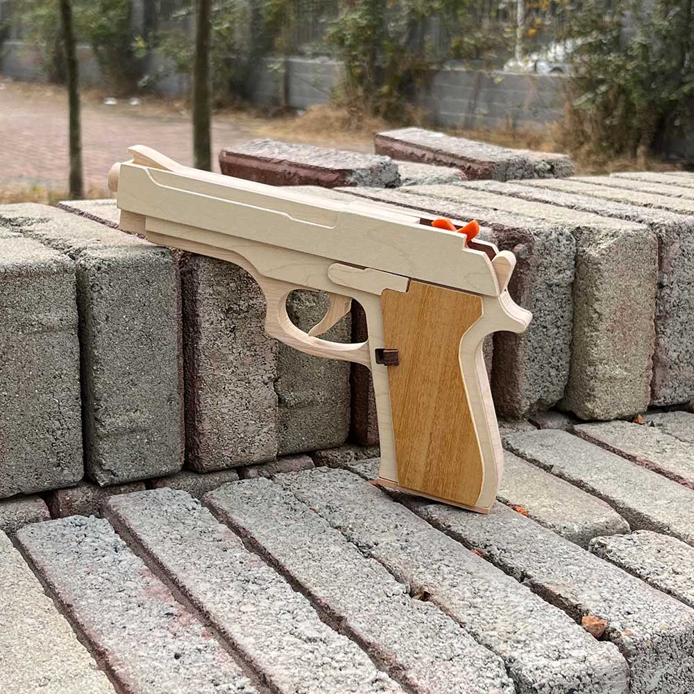 Solid Wooden Rubber Band M92F Pistol With Functional Clip - Tophatter Daily Deals
