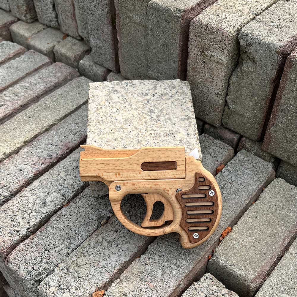 Mini Revolver Assembled Solid Wood Rubber Band Gun - Tophatter Daily Deals