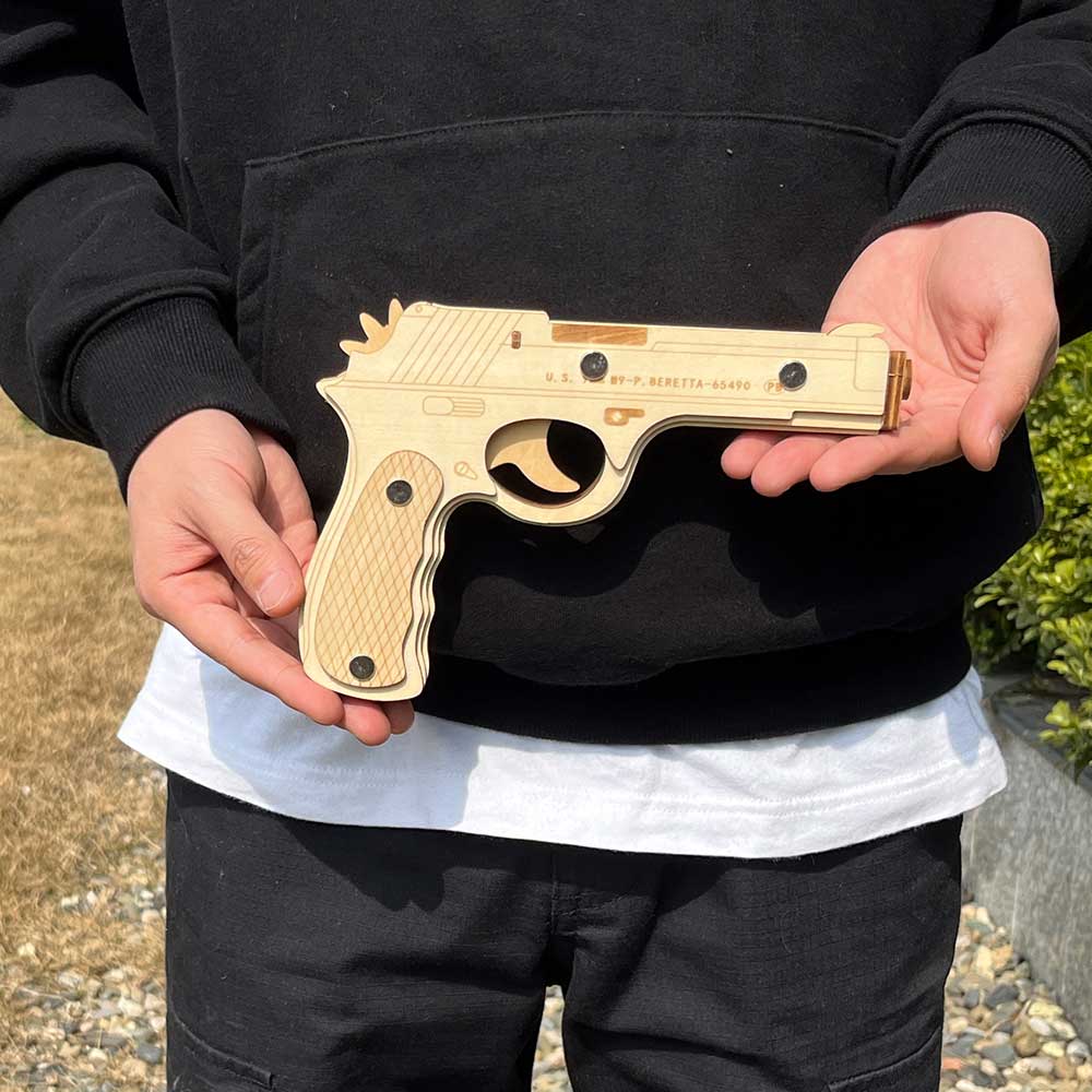 Assembled Beretta Wooden Rubber Band Gun Model Kit - Tophatter Daily Deals