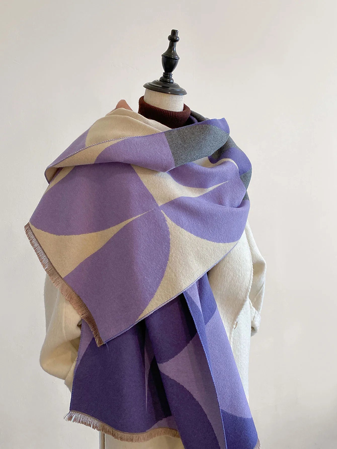 Oversized Womens Scarf - Reversible Geometric Cashmere Purple - Tophatter Daily Deals