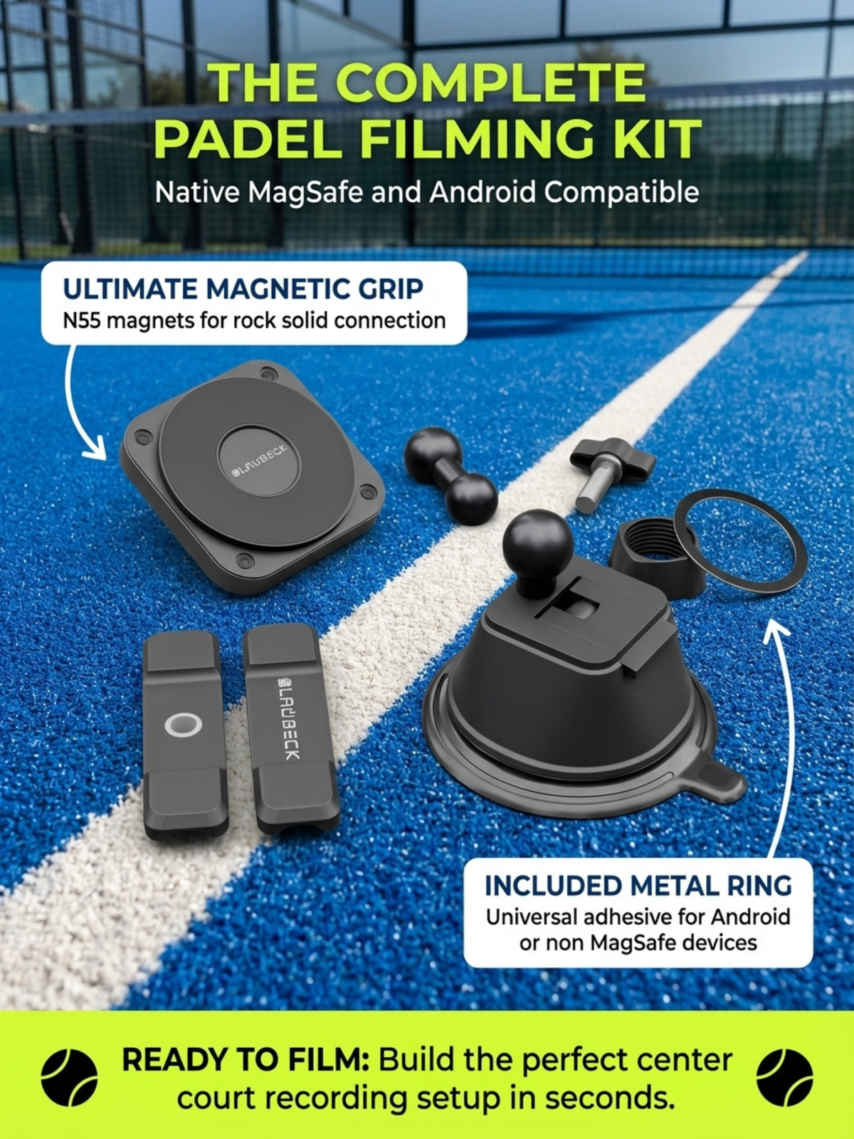 Padel Phone Holder for Glass Courts – MagSafe Compatible with Double Suction Cup & Aluminum Arm Phone Mounts & Holders - Tophatter Daily Deals