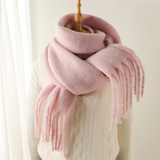Warm Cozy Womens Winter Scarf - Blanket Fringe Plush Light pink One Size - Tophatter Daily Deals