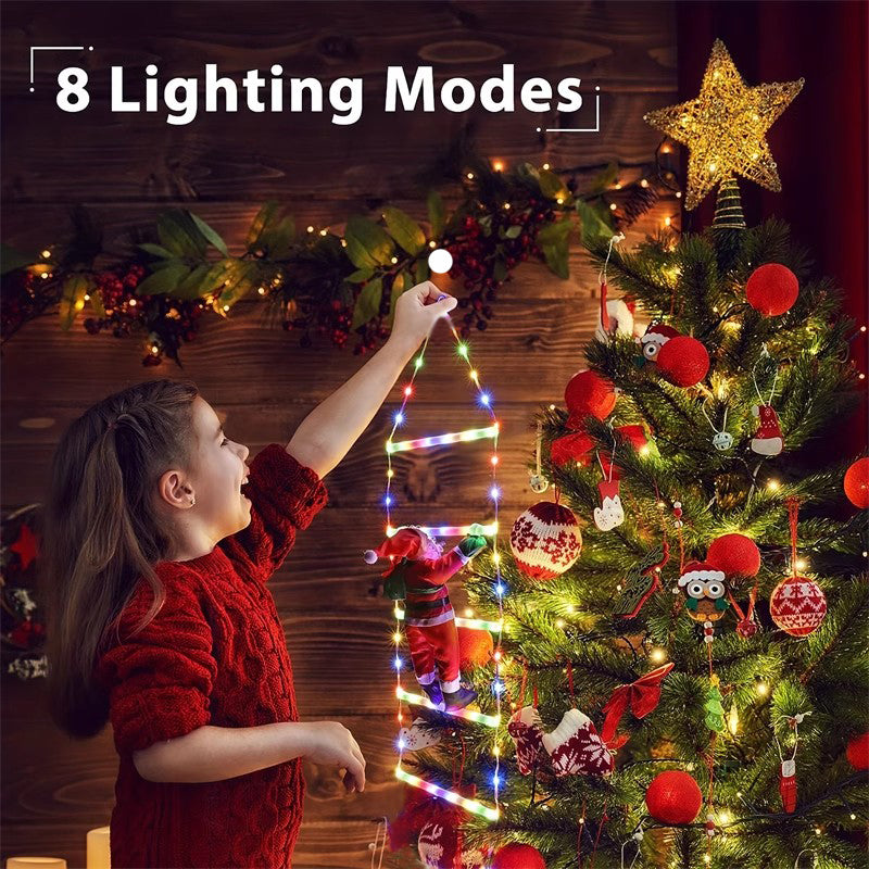 Climbing Santa LED Ladder Lights - 1m Festive Holiday Decoration for Indoor & Outdoor Use, 8 Lighting Modes, Remote Controlled Seasonal Decor - Tophatter Daily Deals