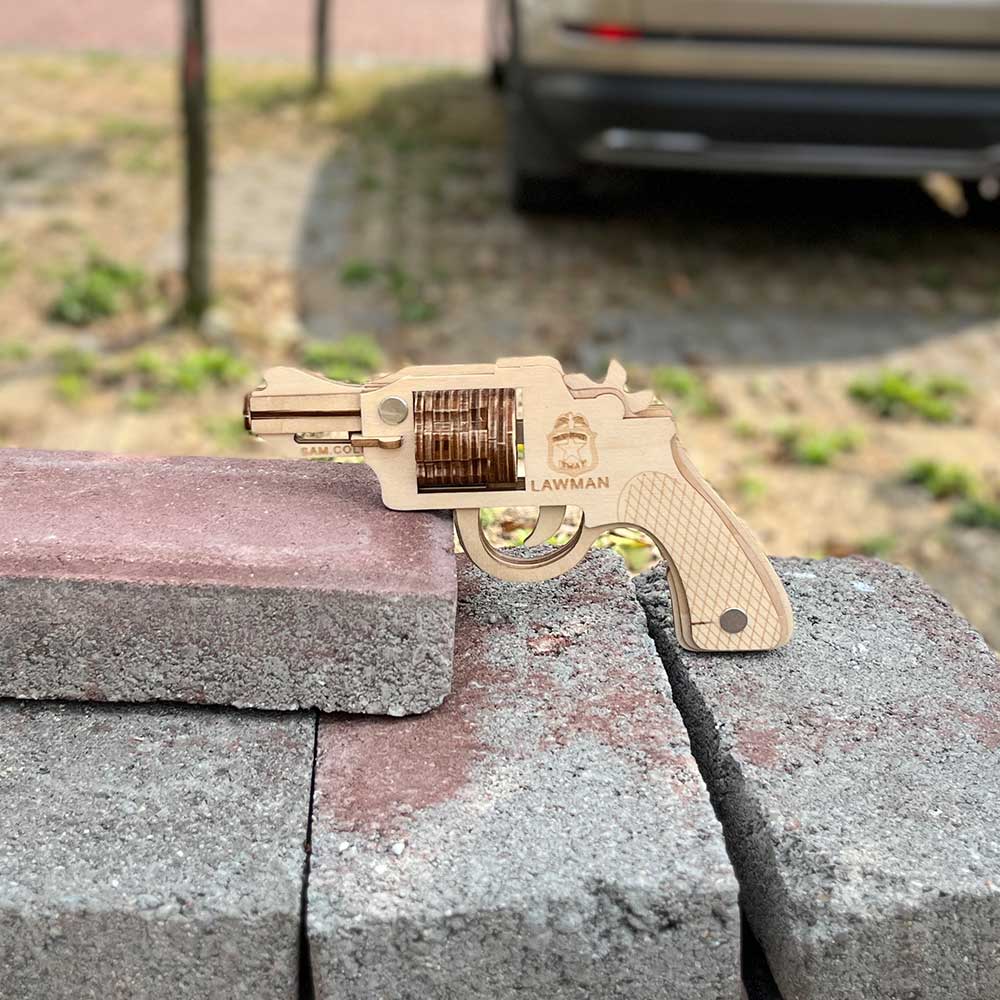 Assembled Colt Law Enforcement Officer Wooden Rubber Band Gun Model Kit - Tophatter Daily Deals